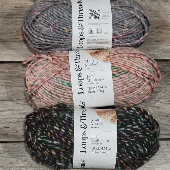 Loops & Threads Multi Jaspe Yarn Set - Gray, Pink, Green NWT 130 yards each - Picture 1 of 7